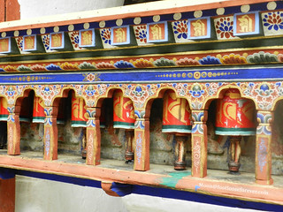 Prayer wheels in the monastery, Paro | by moon@footlooseforever.com