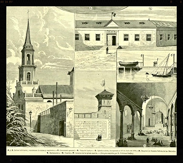 iquique terremoto, la Iglesia matriz inaugurada el 27 de julio de 1876, al centro el Hospital Nuestra Señora de las Mercedes