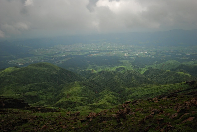 Looking down towards the vast volcanic caldera from the central cone