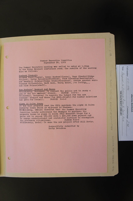 1969 USCA board minutes proposing purchase, naming of Davis House