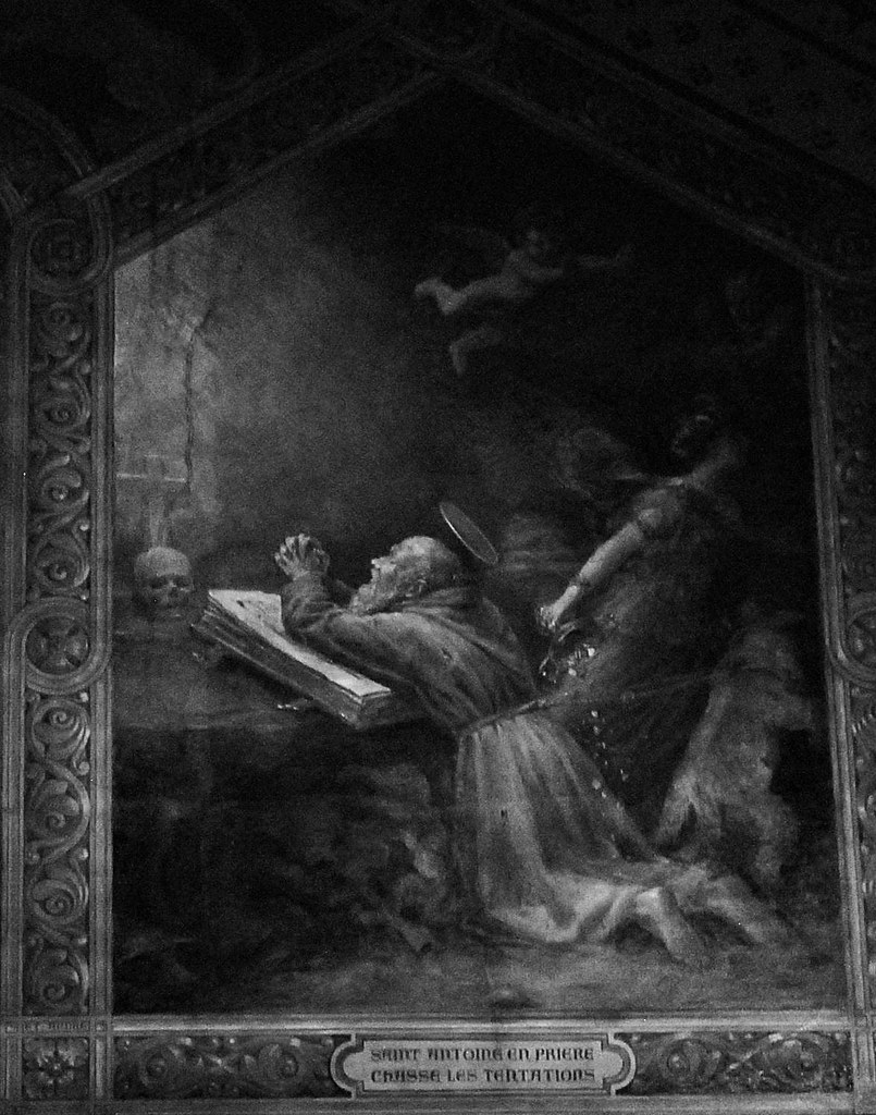 10 - Paris, Église Saint-Antoine-des-Quinze-Vingts, Peinture murale de Georges-Victor Claude - Saint Antoine en prière chasse les tentations