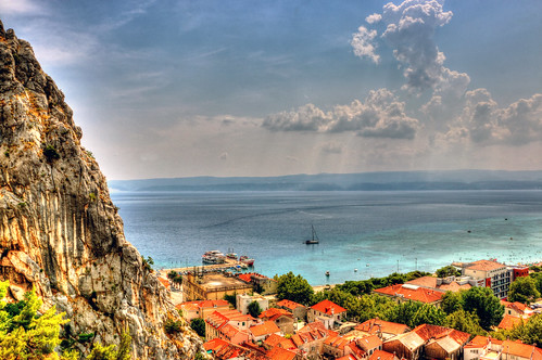 street old city travel roof sea summer people mountain color building tree rock digital port canon eos boat town high nice colorful ship view hill croatia calm fortress cetina omis 70d
