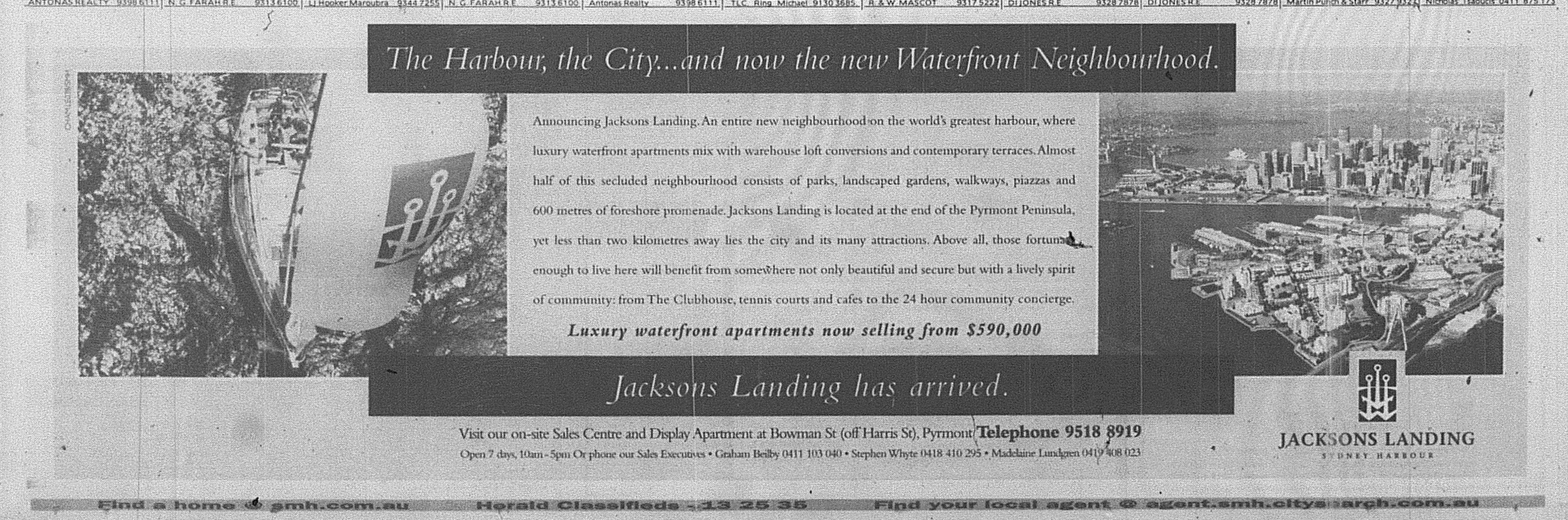 Jacksons Landing Pyrmont Ad May 2 1998 SMH 18RE