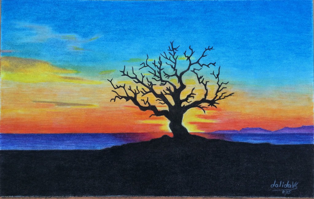 Sunset Drawing A Drawing Done With Colored Pencils On Wate Flickr