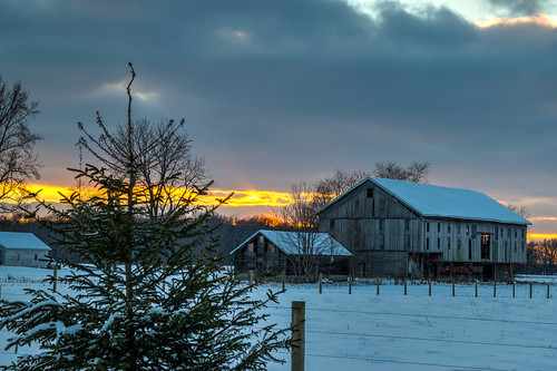 goshen hdr indiana nikon nikond5300 barn clouds cold evening farm fence geotagged rural rustic sky snow sunset tree trees winter unitedstates