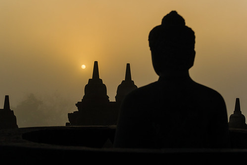 java indonesia asia borobudur landscape unesco unescoworldheritagesite sunrise mist clouds temple buddhism buddhastatues stupa morning