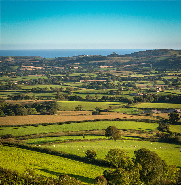 A view of the English Channel near Charmouth in Dorset  from Pilsdon Pen hillfort