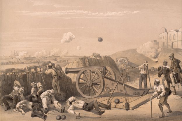 A scene from the batteries on the Delhi Ridge, during the Indian mutiny of 1857