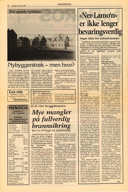 'Et år etter bryggebrannen - Mye mangler på fullverdig brannsikring' / 'Ner'Lamo'n' er ikke lenger bevaringsverdig' (1985)