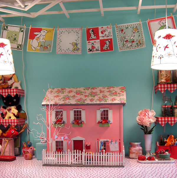 The dollhouse on the work table