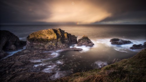 canon cliffs clouds coastline landscape leefilters longexposure morayshire portknockie rocks scotland seascape sunset water waves