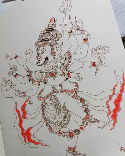 #modernthaitattoo #drawing #design #two #tone #pen #ganesha #mix #style #thx #artLife #inklife | by kopop013