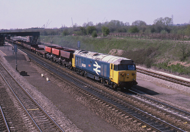 50030 passes Iver Station on freight duties when seen in May 1986. I Cuthbertson collection