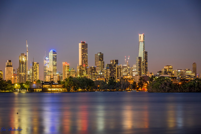 City of Melbourne over Albert Park Lake, Australia