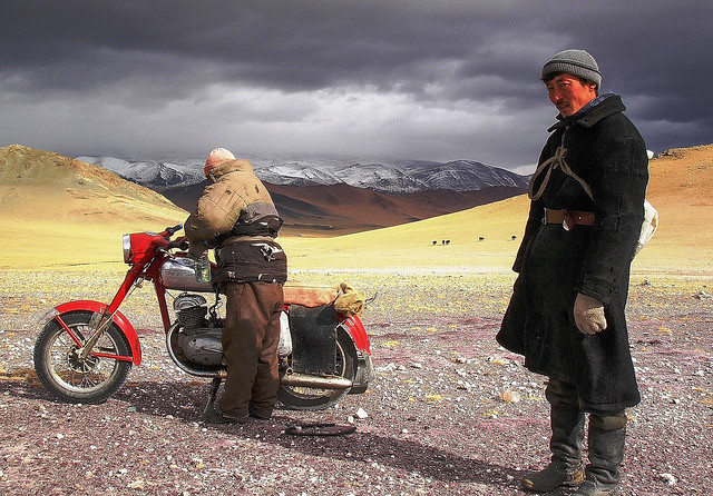 Out of petrol on the Mongolian Steppe.