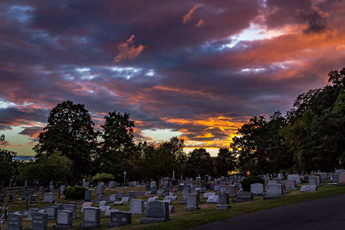 2015 nyackcemetery sunset cemetery clouds field gravestone landscape purple sky summer twilight nyack newyork unitedstates us color weather orange city colors