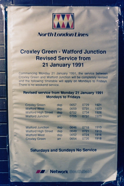 19910118 011 Watford Junction. Croxley Green Branch Revised Timetable Poster
