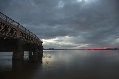 Tay Rail Bridge -  Calm Tay View  - Frisson of Pink as the Sun Goes Down - Dundee Scotland