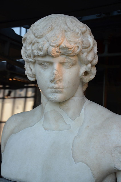 Part of a statue of Antinous depicted as Apollo, 130-138 AD, from the Via dei Fori Imperiali Rome Centrale Montemartini, Rome