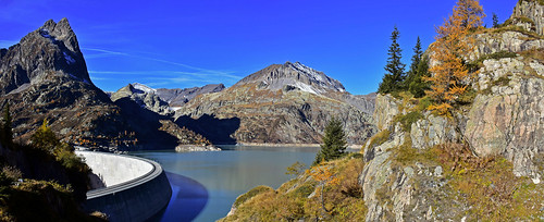 panorama montagne automne eau lac paysages barrage valais emosson retenue