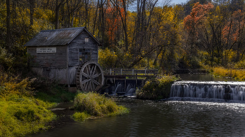 hydesmill wisconsin waterfall mill rural autumn fall pentax colors water creek river decay landscape outdoor serene tranquil 1850 rustic trees longexposure history stone dam