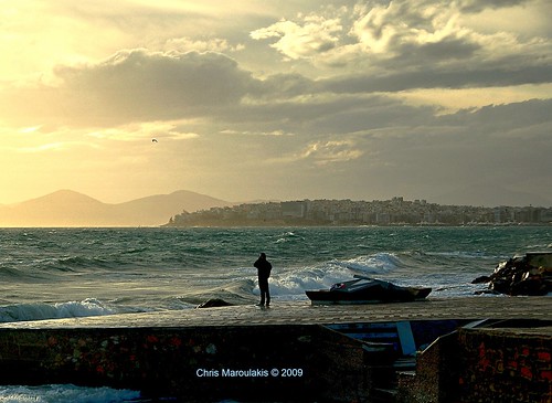 athens faliron man call south winds sunset sea nikon d50 chris maroulakis 2009
