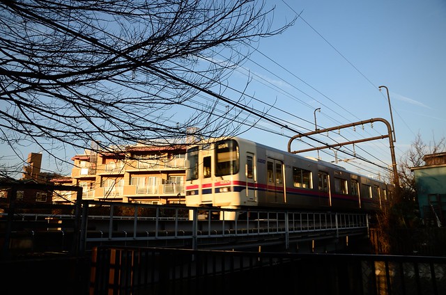 Keio Line 9000 Series Train on Bridge across the Senkawa River