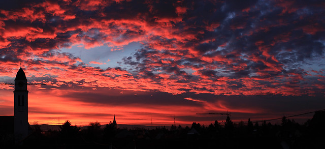 red sunrise over Mannheim Wallstadt