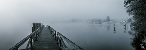 autumn panorama water misty fog river boats landingstage havel werderhavel canoneos500d