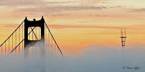 usa sunrise colors california light bridge fog mist view architecture panorama