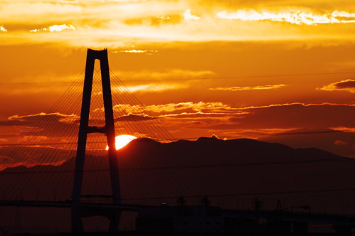 bridge sunset nagoya 名古屋 k3 夕焼け 名港トリトン 名港中央大橋