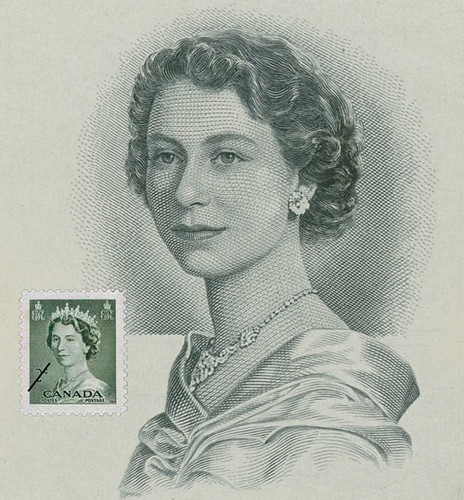 Queen Elizabeth II, original engraving by George Gundersen / La reine Elizabeth II, gravure d’origine : George Gundersen