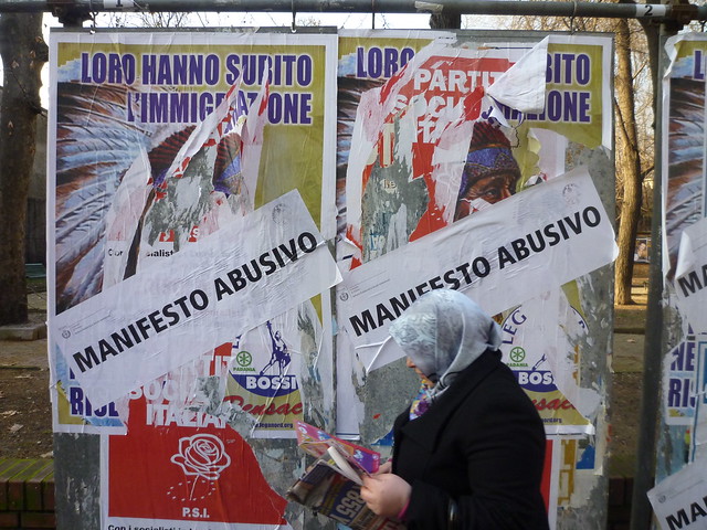 Condemned anti-immigration posters, Via Padova. Milano, February 2010.