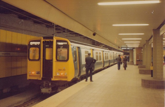 Class 314 train [EMU] at Glasgow Central, 1979