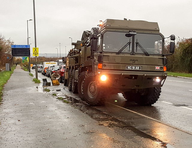 British Army MAN Wrecker attending to poorly Foxhound (front brakes issue)