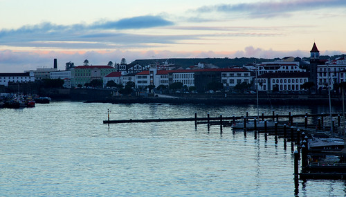 city cloud building portugal water pool architecture port marina sunrise dawn boat town waterfront harbour yacht outdoor shore shade azores pontadelgada staneastwood stanleyeastwood