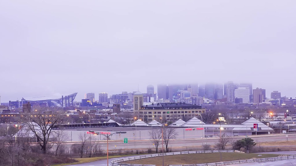 Foggy Day to Night over Unrecognizable Minneapolis
