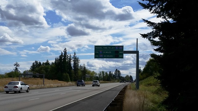 I-5 southbound travel time sign near SR 502