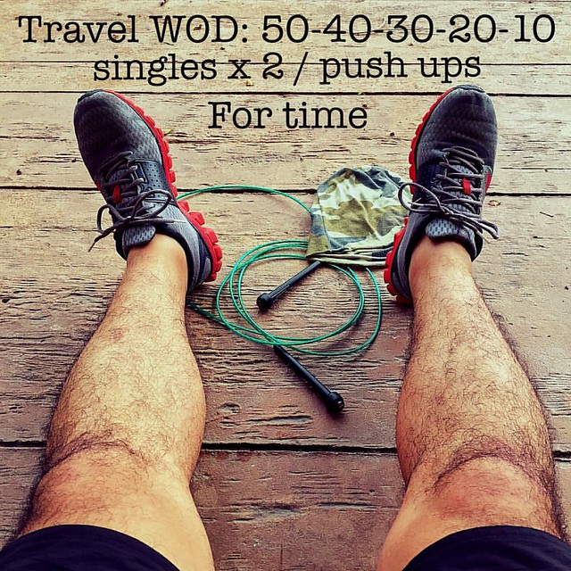 Travel WOD for time: 50-40-30-20-10, singles x 2 / push ups, 15 min #travelwod #crossfit #amsicrossfit