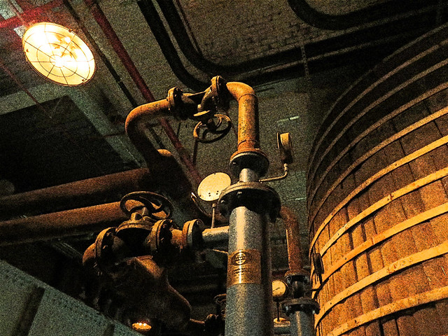 Guinness Storehouse in Dublin, Ireland: Industrial pipes and barrel