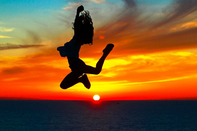 Sunset jumping by my oldest daughter - Tel-Aviv beach