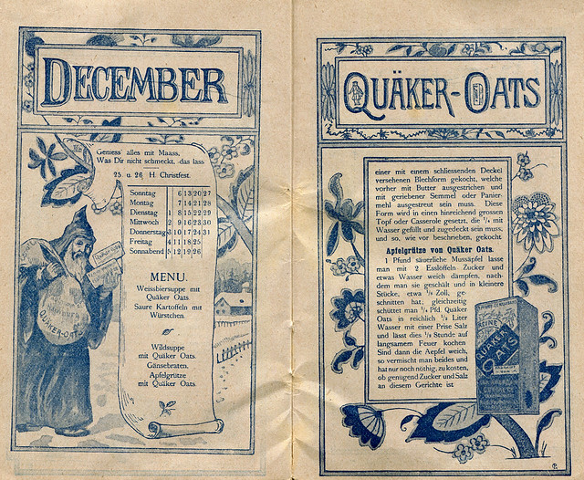 Quäker Oats Küchenkalender von 1896, Kalendarium und Rezepte 12