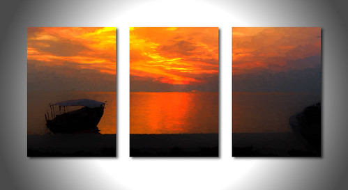Lake Tanganyika Sunset painted triptych by PhilHydePhotos, africa greystokemahalecamp safari tanzania laketanganyika