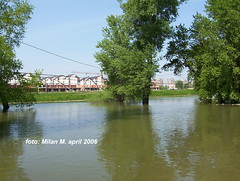 Stogodišnje vode (poplave), april 2006 god. Beograd - Novi Beograd, Savski kej, blok 44. Floods, april 2006, Belgrade - New Belgrade, Savski kej, block 44.