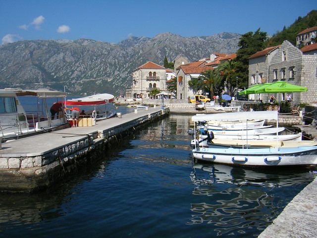 Montenegro, harbour, bars, boats jetty and ferry