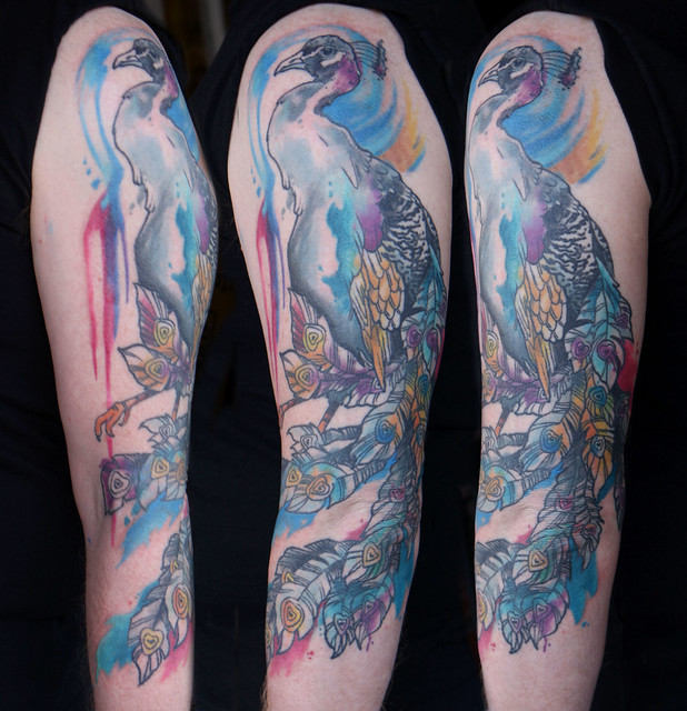 watercolor peacock tattoo