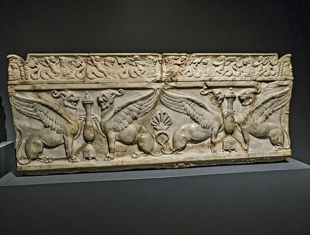 Roman sarcophagus with panther-griffins 140-170 CE