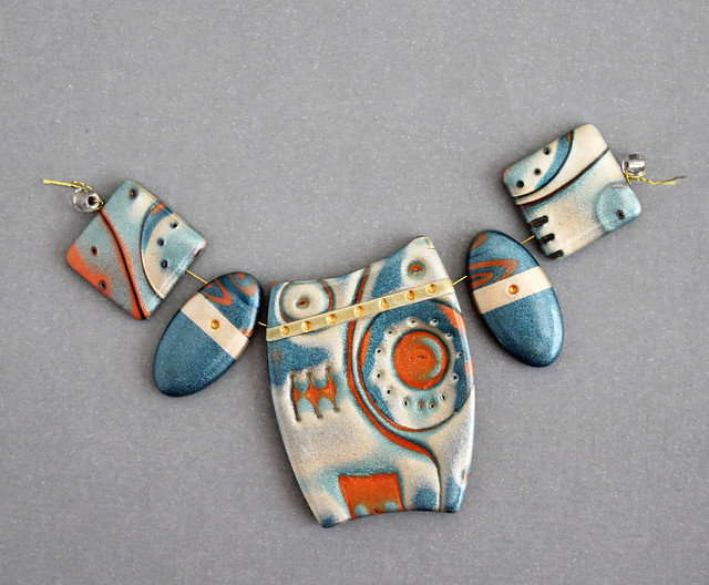 Polymer Clay. Mokume Gane handmade beads.