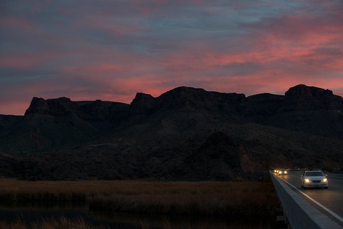 Last Light Pink Clouds over the Bill Williams River Mesas by Ms. Jen, Sun 12.06.15 - The sunset was spectacular this evening, so much so that I had to pull over when driv