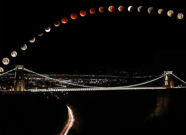 The full arch of the perigee lunar eclipse over Bristol